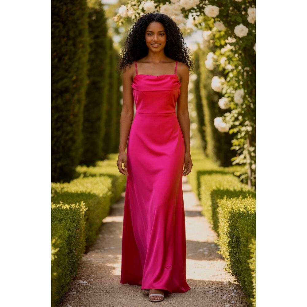 Vintage BETSY & ADAM BY JAS LENE Shimmering Amaranth Long Slip Gown SIZE 8
